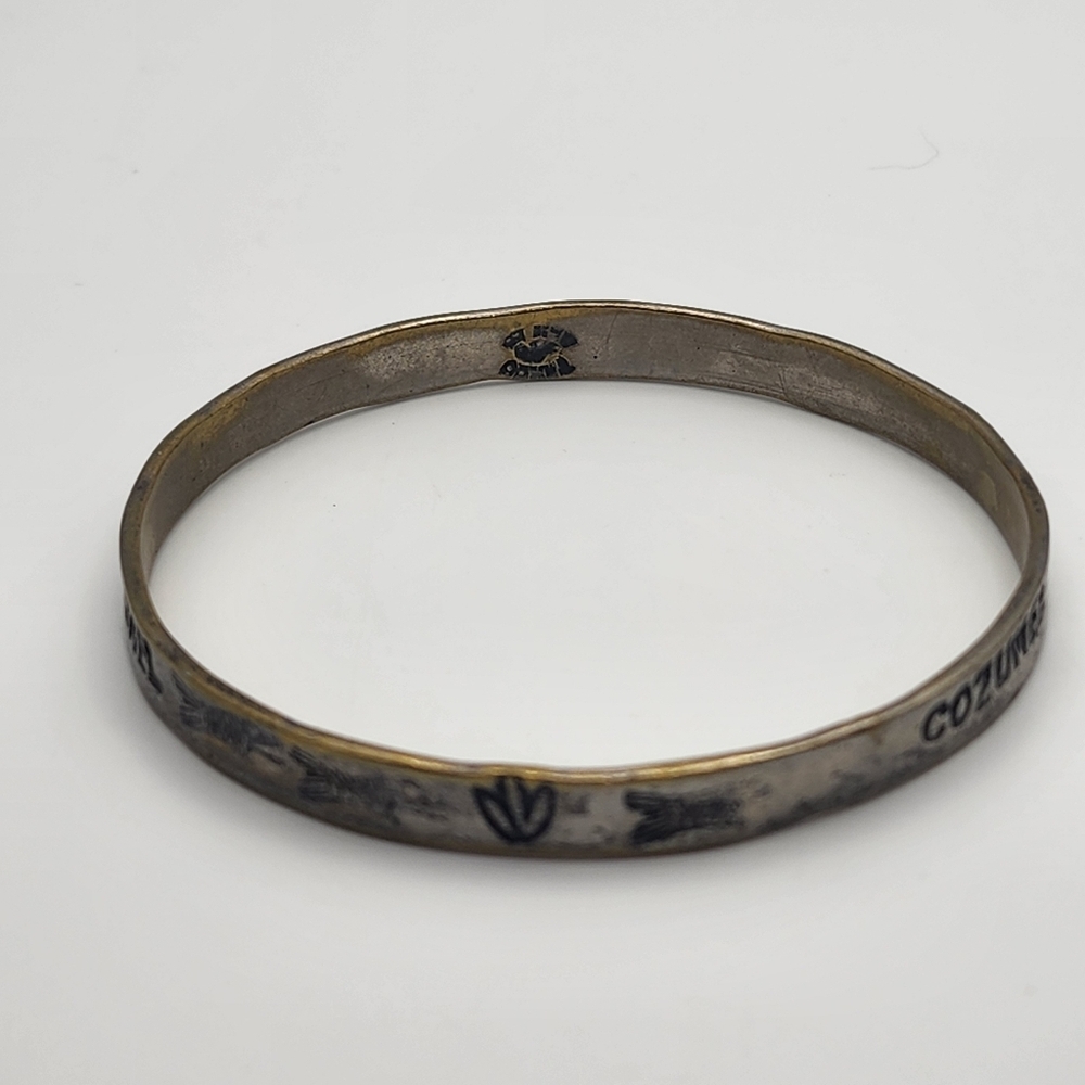 Taxco Mexico Southwestern Silver Tone & Bronze Cozumel Bangle Bracelet (8")